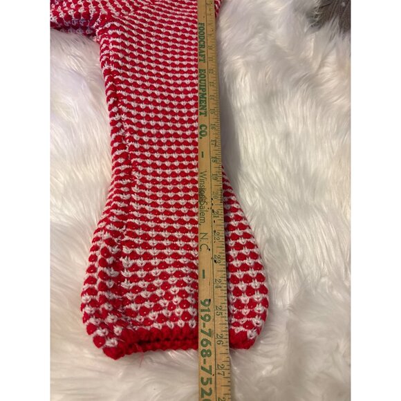 Handcrafted Red & White Knit Sweater With Balloon Sleeves & High Neck M NWT - Picture 3 of 9